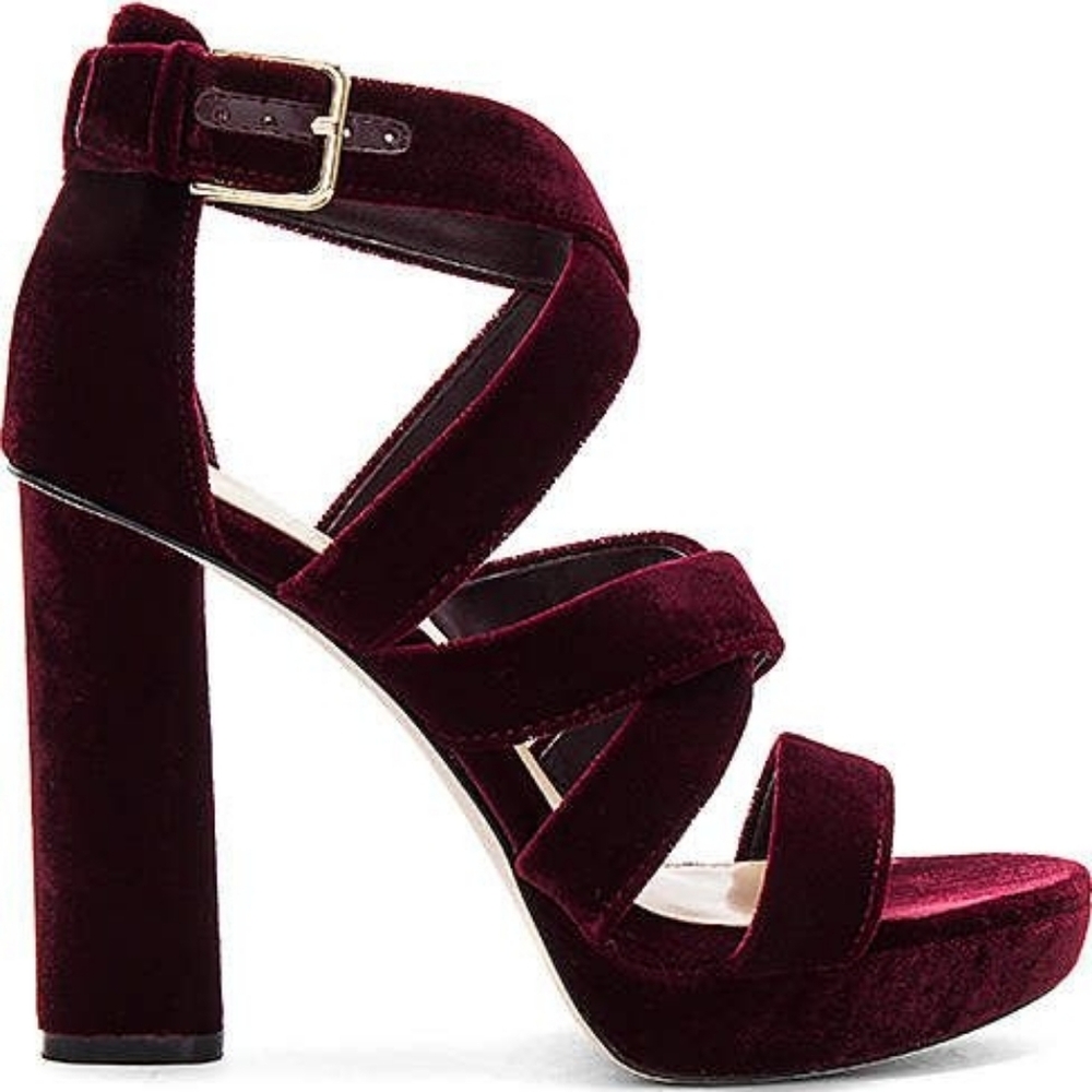New In Box Vince Camuto CATYNA Burgundy Velvet Strappy Platform Heels SIZE US7